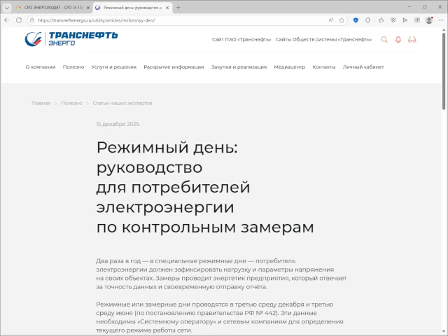 Режимный день: руководство для потребителей электроэнергии по контрольным замерам